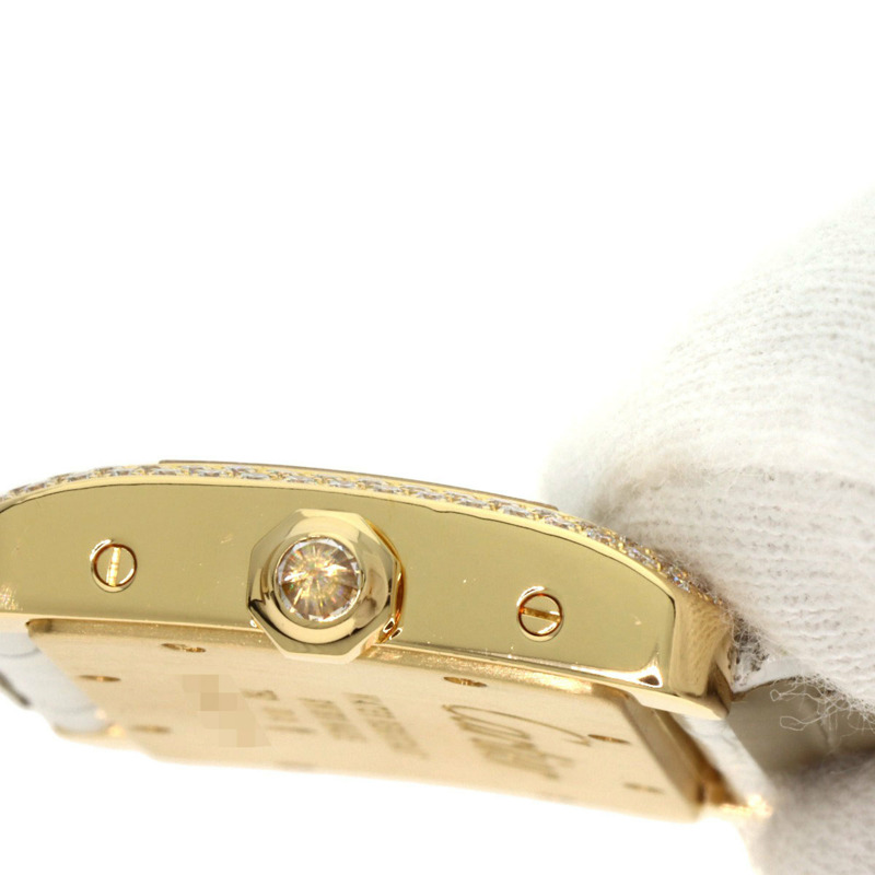 卡地亞 WA301071 迷你戰車 Divan 鑽石腕錶，18K 金，皮革錶帶，鑲鑽，男款-14