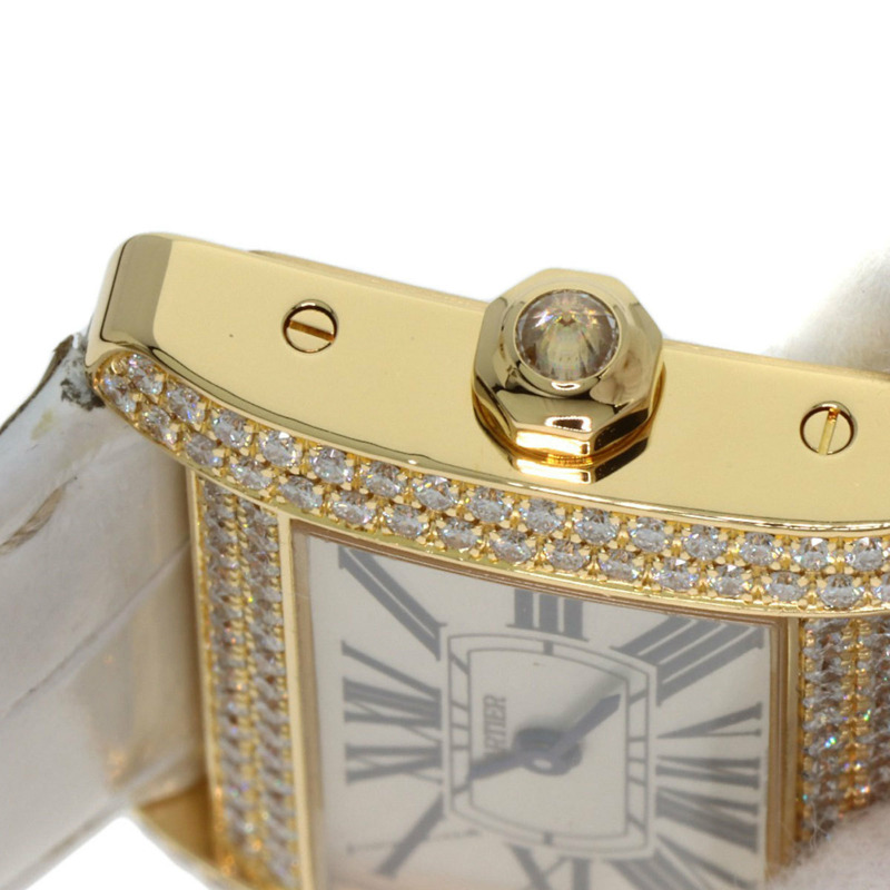 卡地亞 WA301071 迷你戰車 Divan 鑽石腕錶，18K 金，皮革錶帶，鑲鑽，男款-17