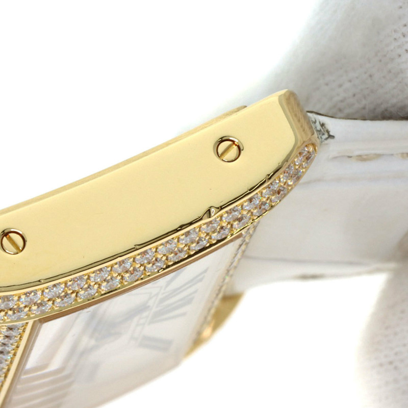 卡地亞 WA301071 迷你戰車 Divan 鑽石腕錶，18K 金，皮革錶帶，鑲鑽，男款-18