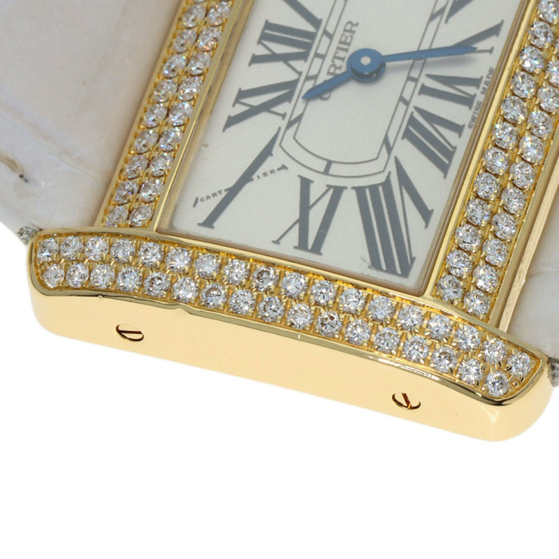 卡地亞 WA301071 迷你戰車 Divan 鑽石腕錶，18K 金，皮革錶帶，鑲鑽，男款-23