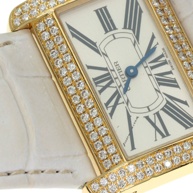 卡地亞 WA301071 迷你戰車 Divan 鑽石腕錶，18K 金，皮革錶帶，鑲鑽，男款-24