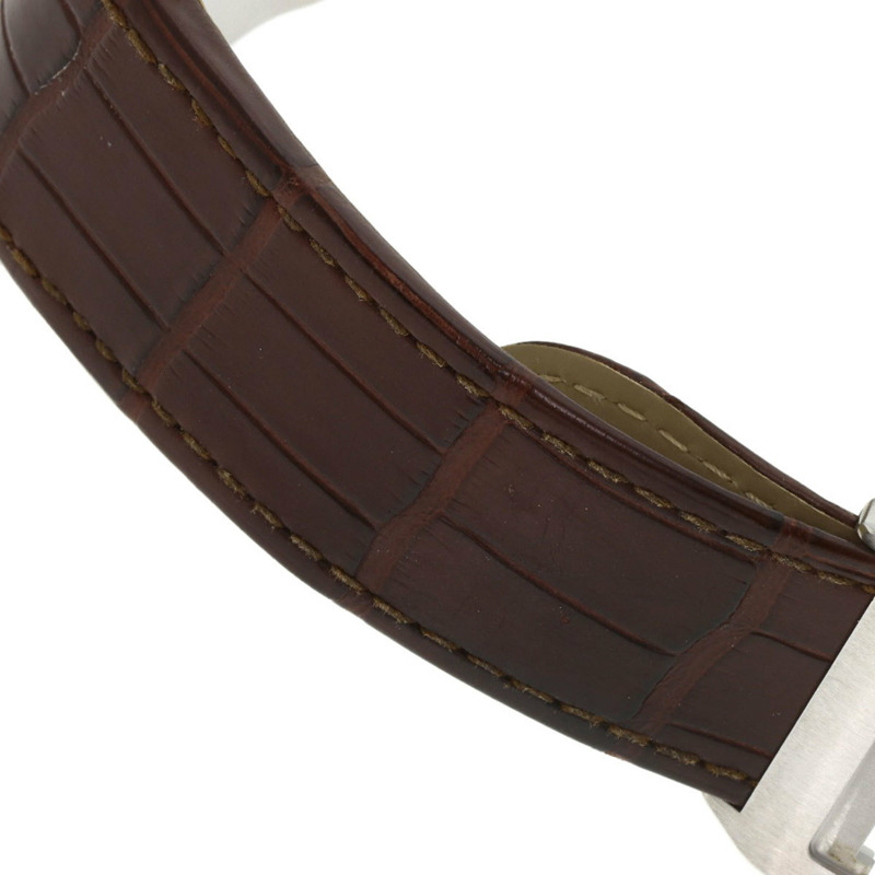 卡地亞 W20072X7 Santos 100 LM 男士腕錶，精鋼錶殼搭配皮革錶帶和 18K 黃金錶圈-8