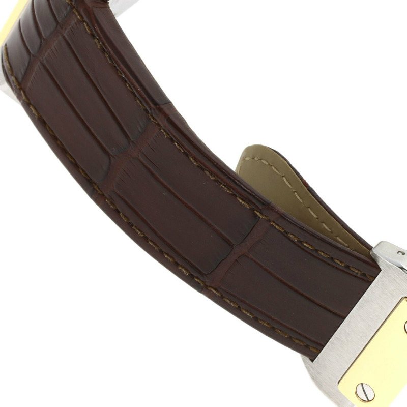 卡地亞 W20072X7 Santos 100 LM 男士腕錶，精鋼錶殼搭配皮革錶帶和 18K 黃金錶圈-9