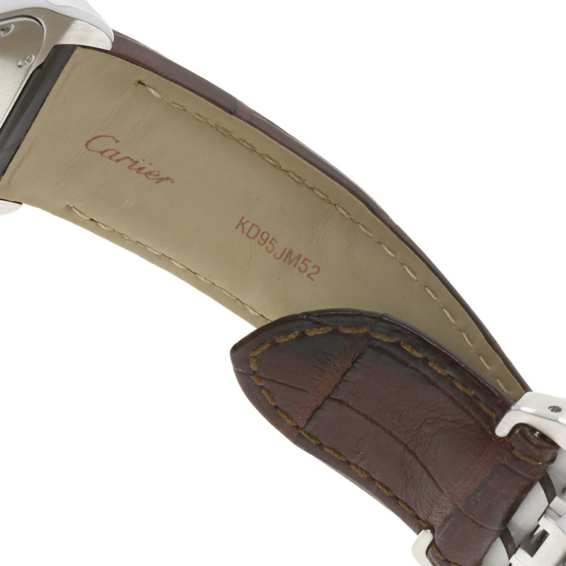 卡地亞 W20072X7 Santos 100 LM 男士腕錶，精鋼錶殼搭配皮革錶帶和 18K 黃金錶圈-10