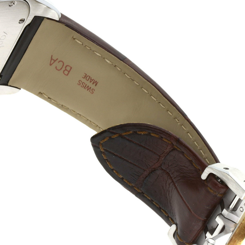 卡地亞 W20072X7 Santos 100 LM 男士腕錶，精鋼錶殼搭配皮革錶帶和 18K 黃金錶圈-11