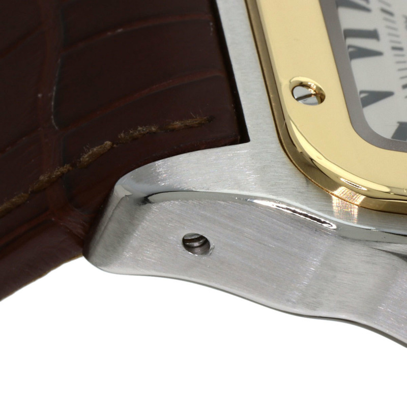 卡地亞 W20072X7 Santos 100 LM 男士腕錶，精鋼錶殼搭配皮革錶帶和 18K 黃金錶圈-14