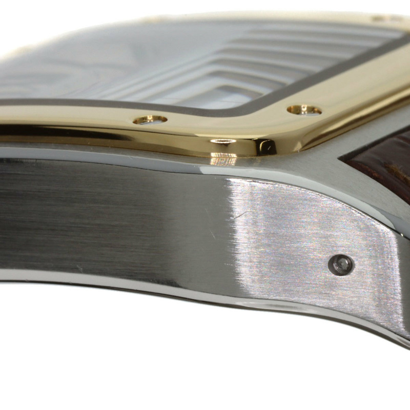 卡地亞 W20072X7 Santos 100 LM 男士腕錶，精鋼錶殼搭配皮革錶帶和 18K 黃金錶圈-15