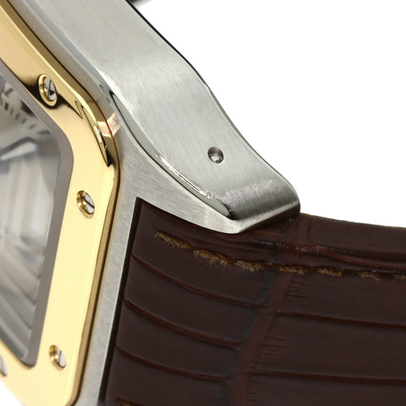 卡地亞 W20072X7 Santos 100 LM 男士腕錶，精鋼錶殼搭配皮革錶帶和 18K 黃金錶圈-17