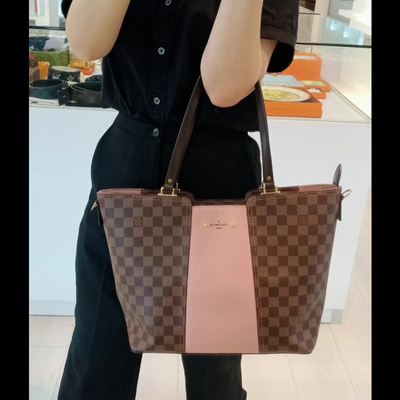 Louis Vuitton  LV Jersey 粉色拼棋盤格 肩背包 斜背包 手提包 托特包 媽媽包-0
