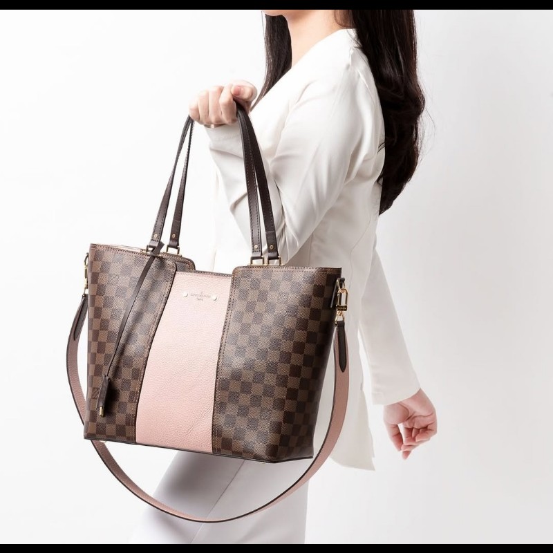 Louis Vuitton  LV Jersey 粉色拼棋盤格 肩背包 斜背包 手提包 托特包 媽媽包-2