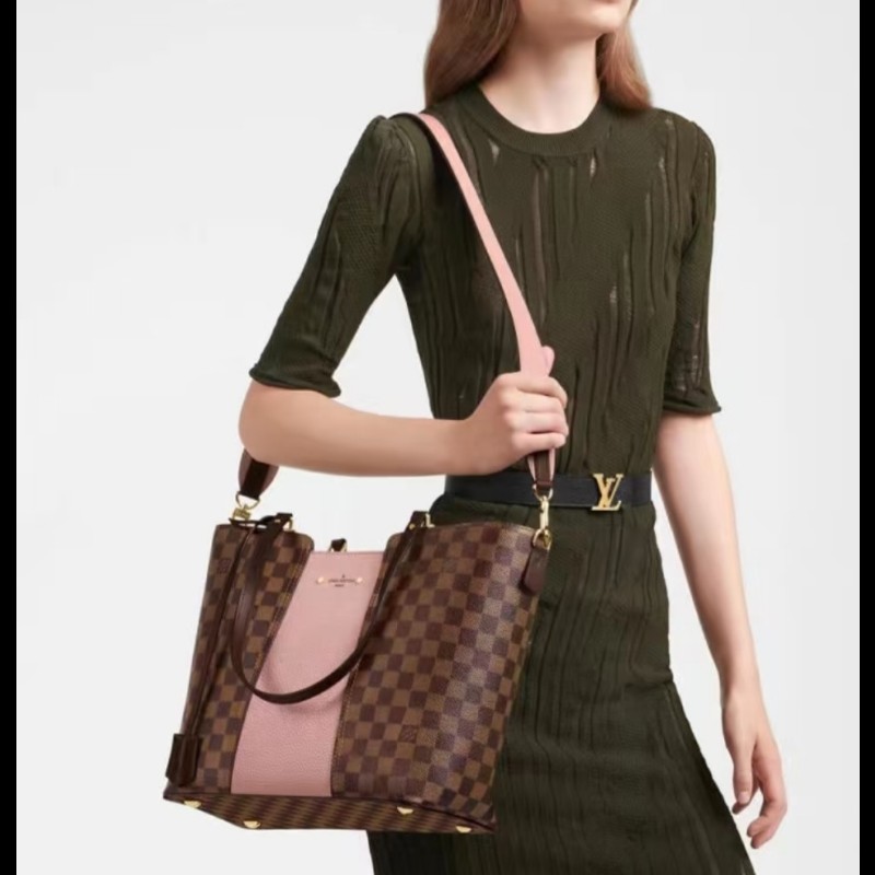 Louis Vuitton  LV Jersey 粉色拼棋盤格 肩背包 斜背包 手提包 托特包 媽媽包-4