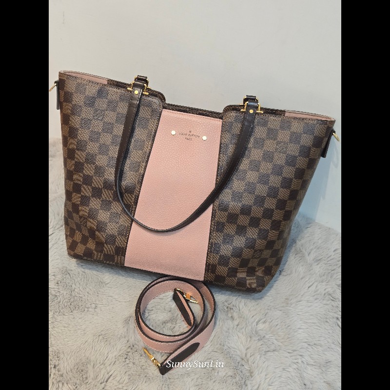 Louis Vuitton  LV Jersey 粉色拼棋盤格 肩背包 斜背包 手提包 托特包 媽媽包-6