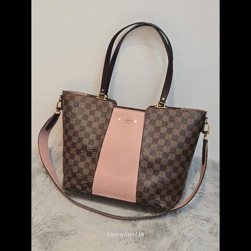 Louis Vuitton  LV Jersey 粉色拼棋盤格 肩背包 斜背包 手提包 托特包 媽媽包-7