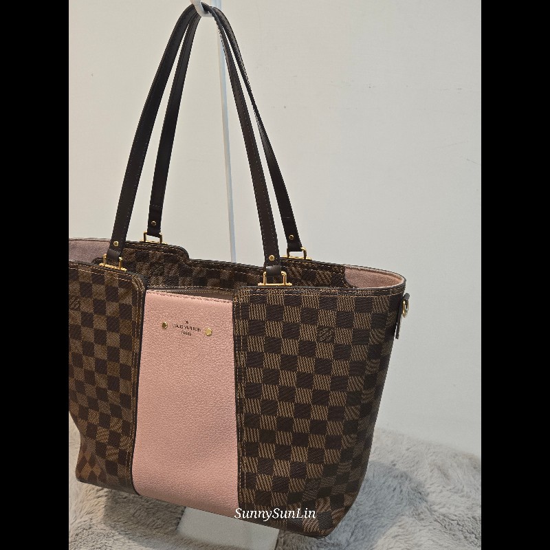 Louis Vuitton  LV Jersey 粉色拼棋盤格 肩背包 斜背包 手提包 托特包 媽媽包-10