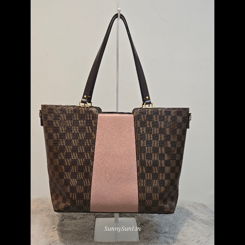 Louis Vuitton  LV Jersey 粉色拼棋盤格 肩背包 斜背包 手提包 托特包 媽媽包-12