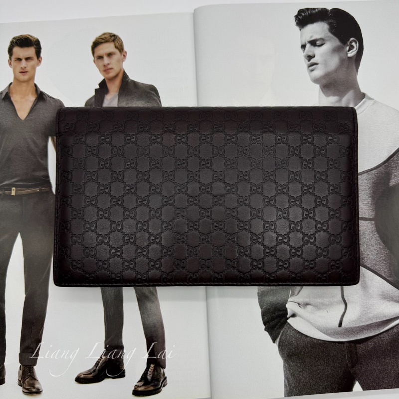 GUCCI Guccissima 經典GG壓紋深咖啡色扣式長夾-0