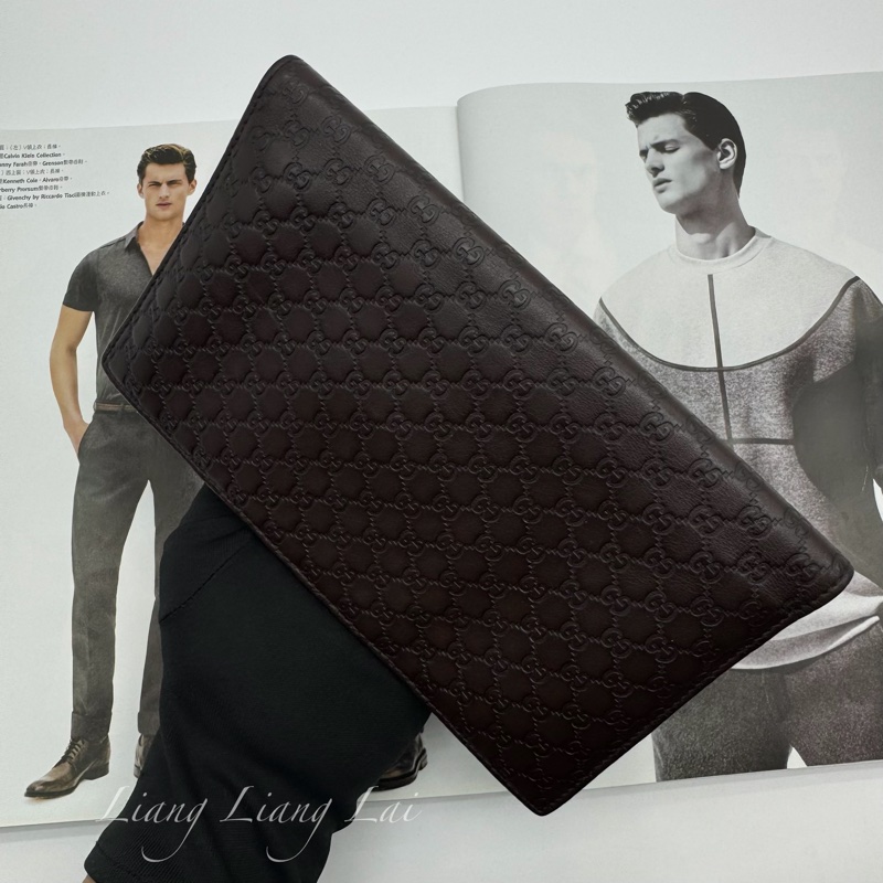 GUCCI Guccissima 經典GG壓紋深咖啡色扣式長夾-13