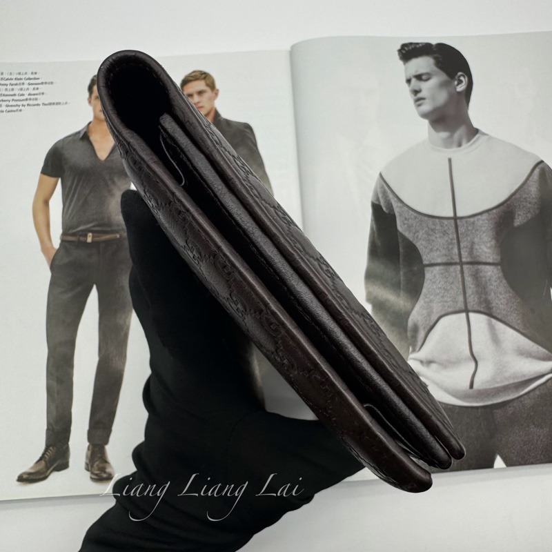 GUCCI Guccissima 經典GG壓紋深咖啡色扣式長夾-15