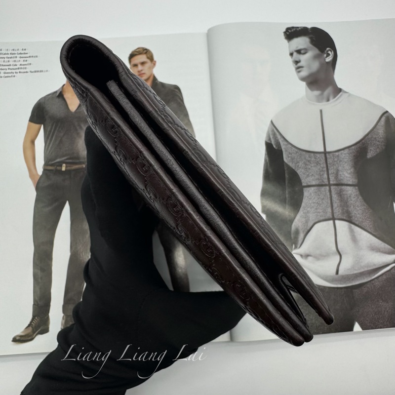 GUCCI Guccissima 經典GG壓紋深咖啡色扣式長夾-16