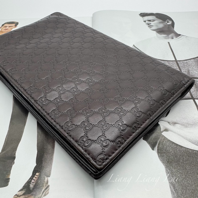 GUCCI Guccissima 經典GG壓紋深咖啡色扣式長夾-19