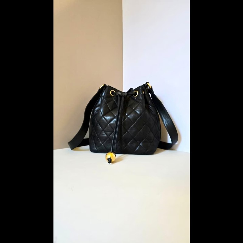 【LA LUNE】絕版中古包 Chanel古董黑色水桶包 側背包 單肩包 斜背包 二手包-0