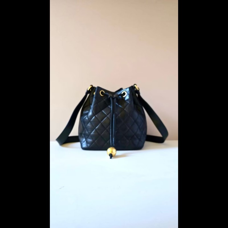 【LA LUNE】絕版中古包 Chanel古董黑色水桶包 側背包 單肩包 斜背包 二手包-1