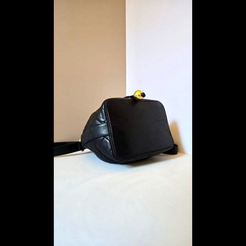 【LA LUNE】絕版中古包 Chanel古董黑色水桶包 側背包 單肩包 斜背包 二手包-4