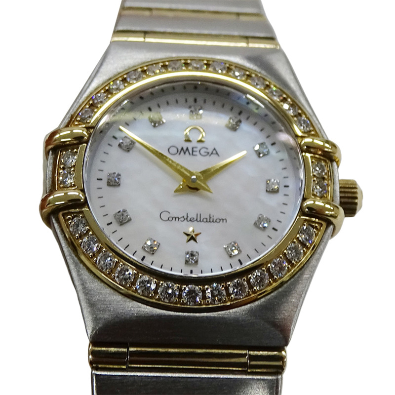 歐米茄星座系列迷你1267.75女錶，12顆鑽石錶圈，石英機芯，不鏽鋼錶殼，黃金錶帶，拋光處理-1