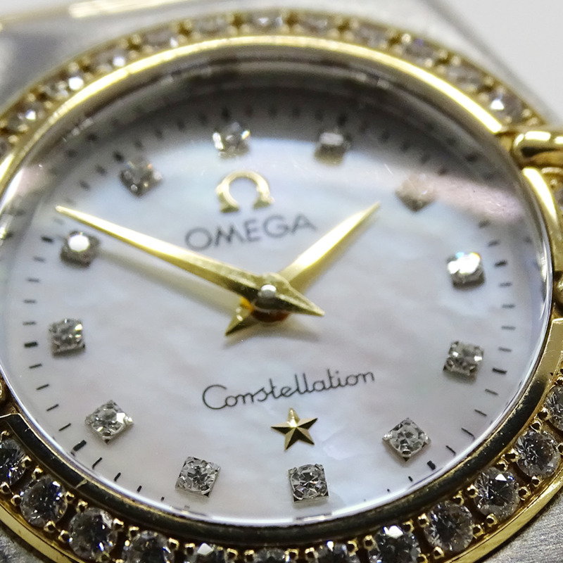 歐米茄星座系列迷你1267.75女錶，12顆鑽石錶圈，石英機芯，不鏽鋼錶殼，黃金錶帶，拋光處理-11