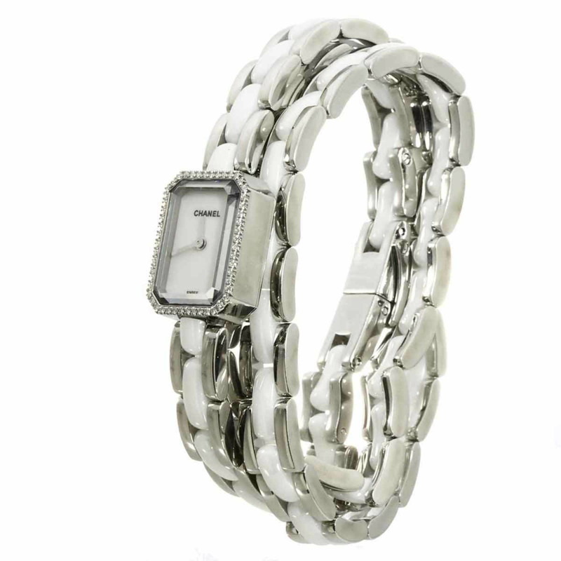 香奈兒 Premiere 三重錶鍊 H3059 女士鑽石錶圈白色陶瓷石英腕錶-1