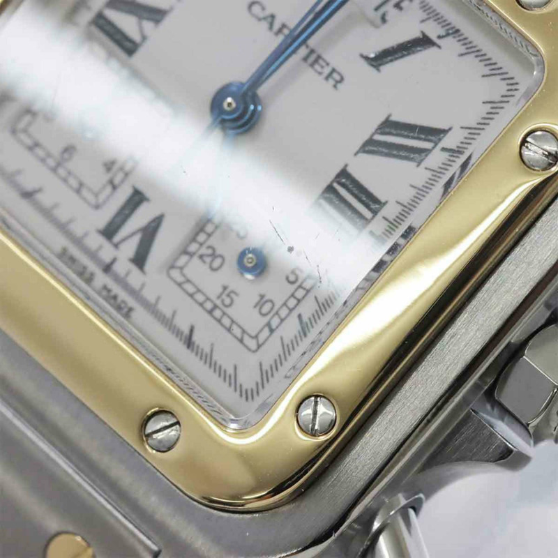 卡地亞 Santos Galbe LM Chrono Reflex 萬年曆雙色男士腕錶 W20042C4，日期顯示，象牙白/黃金石英機芯-7