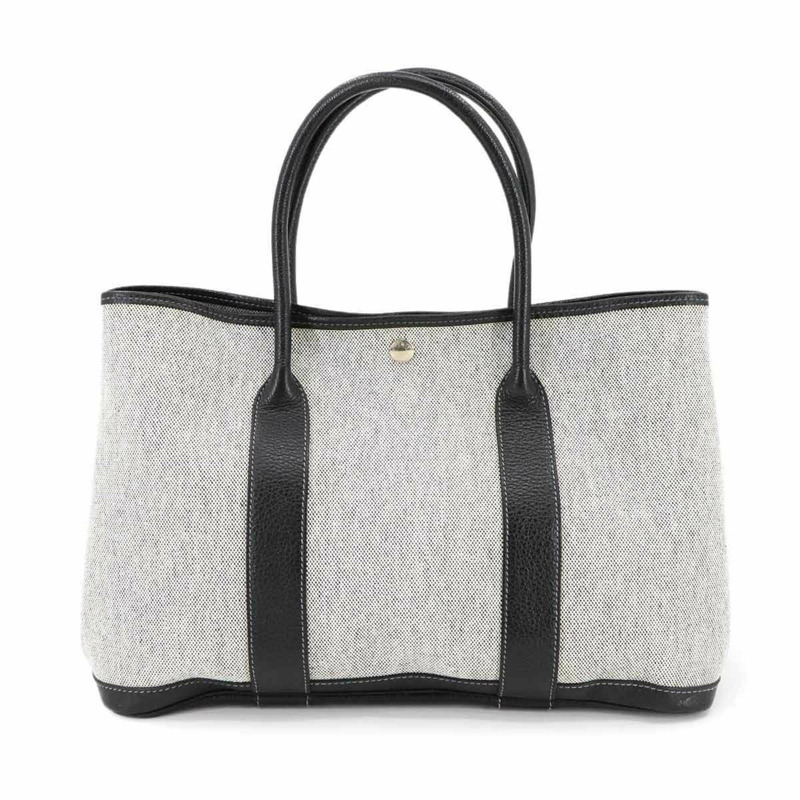 愛馬仕 (Hermes) Garden Party PM 手提包，採用 Toile H 皮革（黑色和灰色），飾有 G 字樣-1