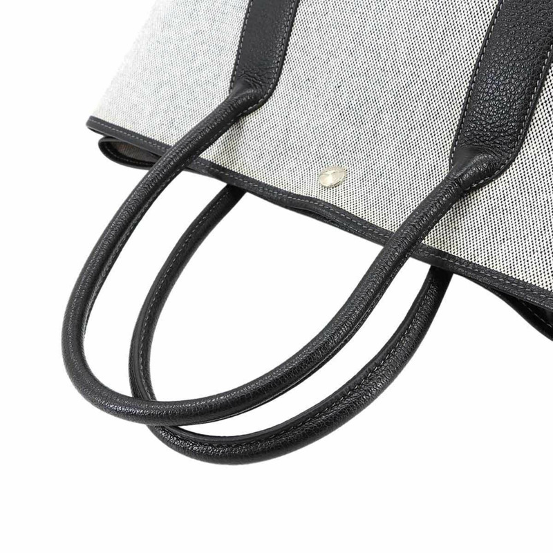 愛馬仕 (Hermes) Garden Party PM 手提包，採用 Toile H 皮革（黑色和灰色），飾有 G 字樣-4