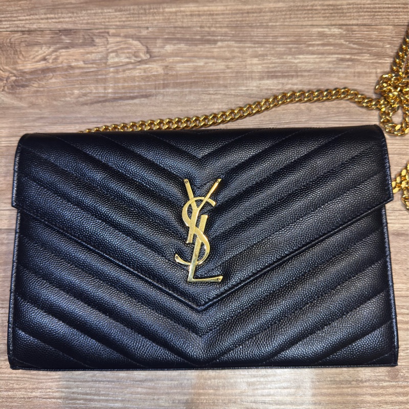YSL WOC CASSANDRE經典粒面皮革鏈條錢包-5