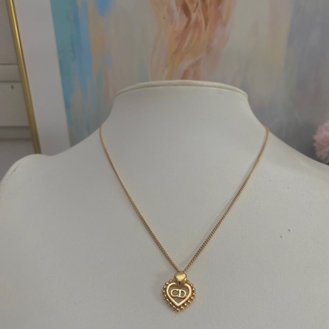Christian Dior 經典金色CD愛心麻花邊項鍊   極美稀有款✨
