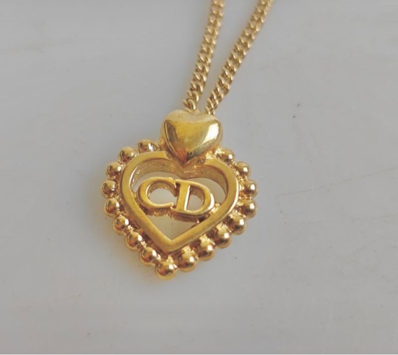 Christian Dior 經典金色CD愛心麻花邊項鍊   極美稀有款✨-1