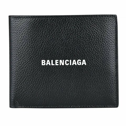 Balenciaga 巴黎世家 經典標誌白字LOGO牛皮短夾(黑)