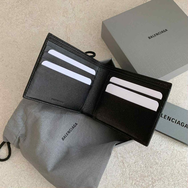 Balenciaga 巴黎世家 經典標誌白字LOGO牛皮短夾(黑)-5