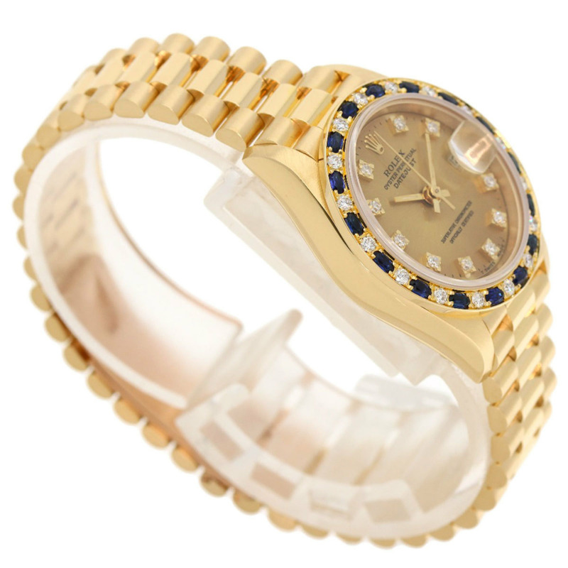 勞力士 69198SA Datejust 藍寶石鑽石腕錶，18K黃金錶殼，鑲嵌鑽石和藍寶石，女士款-1