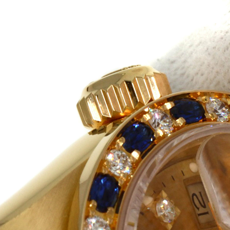 勞力士 69198SA Datejust 藍寶石鑽石腕錶，18K黃金錶殼，鑲嵌鑽石和藍寶石，女士款-10
