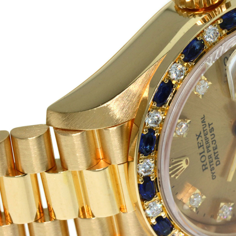 勞力士 69198SA Datejust 藍寶石鑽石腕錶，18K黃金錶殼，鑲嵌鑽石和藍寶石，女士款-11