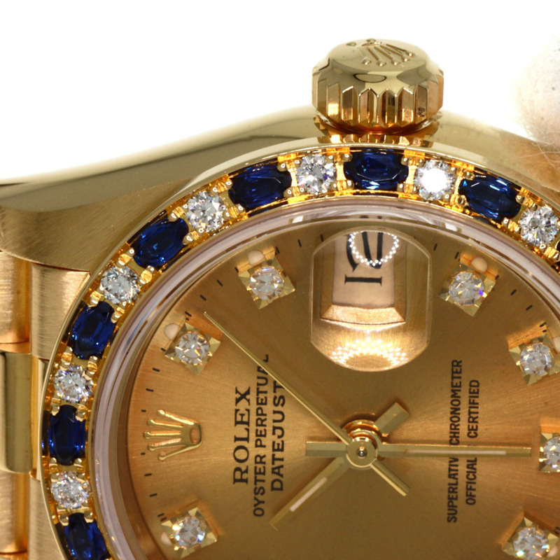 勞力士 69198SA Datejust 藍寶石鑽石腕錶，18K黃金錶殼，鑲嵌鑽石和藍寶石，女士款-22