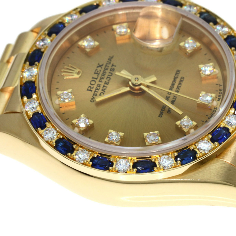勞力士 69198SA Datejust 藍寶石鑽石腕錶，18K黃金錶殼，鑲嵌鑽石和藍寶石，女士款-24