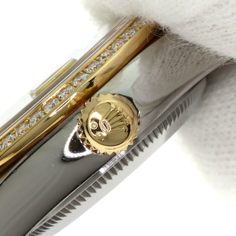 勞力士 179383G Datejust 女士腕錶，錶圈鑲嵌 10 顆鑽石，錶鏡採用金質，不鏽鋼錶殼，18K 黃金錶殼。-9