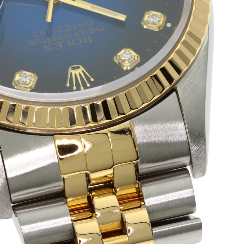 勞力士 16233G Datejust 10P 鑲鑽藍色漸變不鏽鋼腕錶，SSx18KYG，18KYG，男士-18