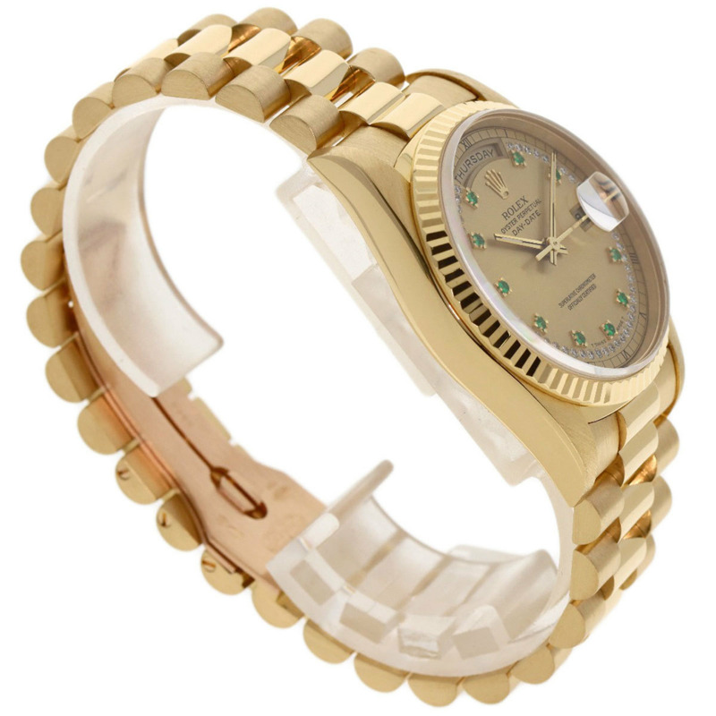 勞力士 18238LE 星期日曆型祖母綠鑲鑽腕錶，18K黃金（18KYG）男士款-1