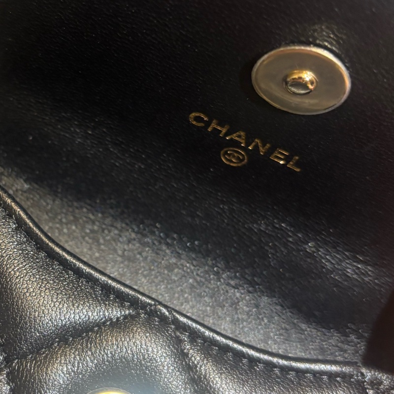 Chanel 珍珠皮穿鏈手柄斜背零錢包-5