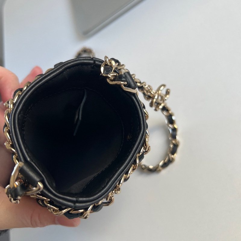 ✨Chanel 黑金穿鏈手機包 鏈條超美淡金色 有卡-4
