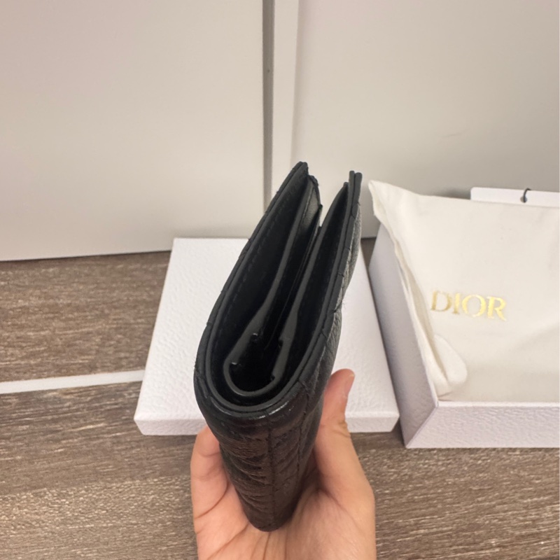 Dior Caro Dahlia 九五新短夾錢包 黑色柔軟 Cannage 籐格紋小牛皮-6
