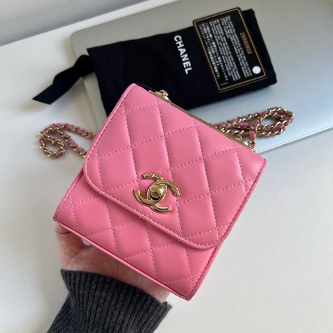 🎀Chanel  蜜桃粉色trendy cc mini盒子 有卡